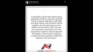 Kaden Honeycutt's official statement on Niece Motorsports exit. Source: @X/KadenWHoneycutt